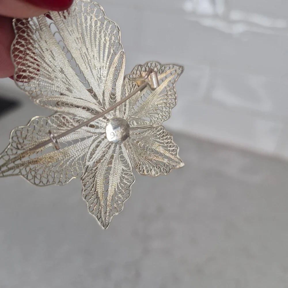 Unbranded Brooch 925 Sterling Silver Filigree Orchid Flower OS Silver Women